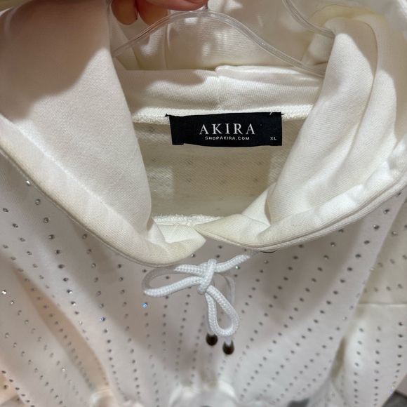 AKIRA Cream cropped Hoodie with Crystal Rhinestone Accents - Picture 9 of 14
